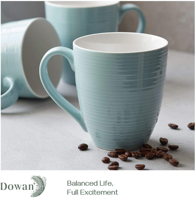 Ceramic Coffee Mugs with Large Handle Set of 4 - 17 Oz Turquoise.