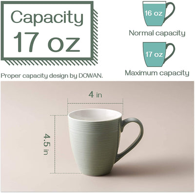 Ceramic Coffee Mugs Cups with Handle Set of 4 - 17 oz Grey.