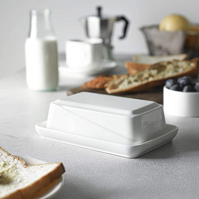 Ceramic Covered Butter Dish with Lid - White.