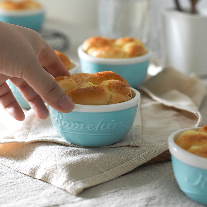 Ceramic Souffle Ramekin Bowls Set of - 6 6 Oz Turquoise/White.