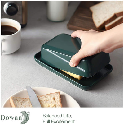 Ceramic Butter Dish with Lid and Measurement Line - Dark Green.