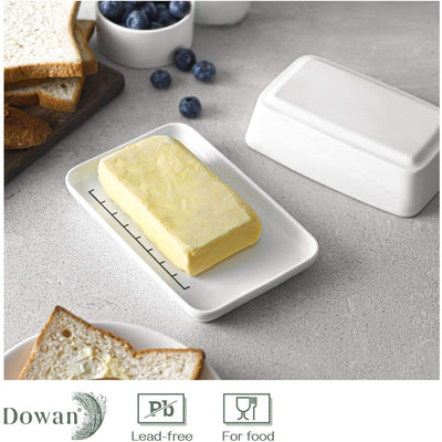 Ceramic Covered Butter Dish with Lid - White.