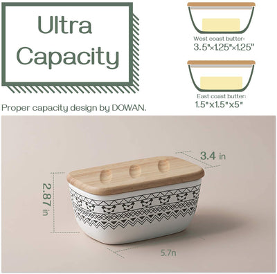 Ceramic Butter Dish with Keeper Container with Lid - White Modern Bohemian.