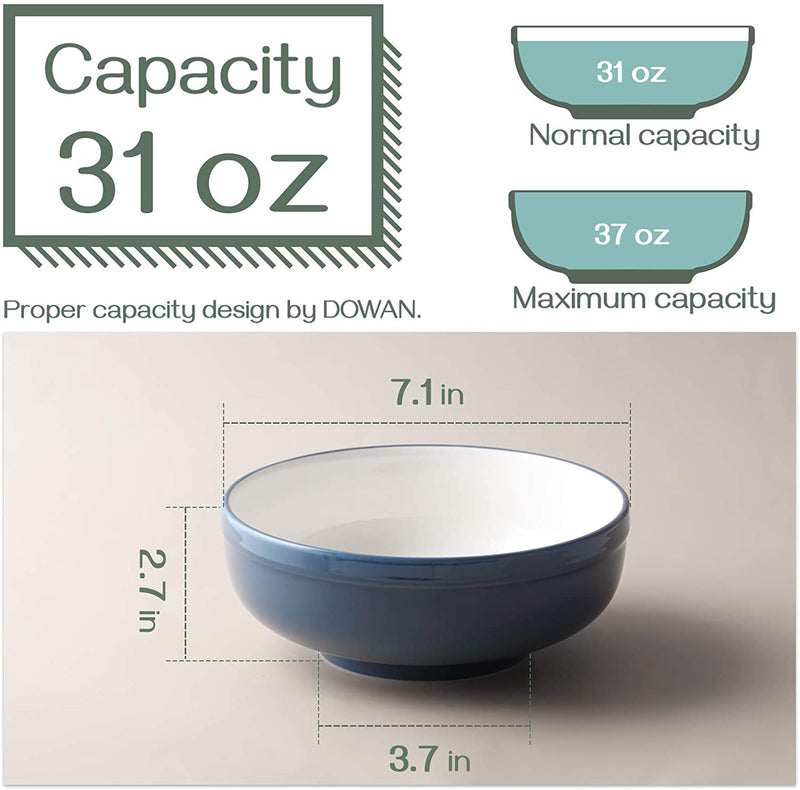 Ceramic Serving Soup Salad Cereal Bowls Salad Ramen Pho Pasta Set of 3 - 32 Oz Haza Blue.