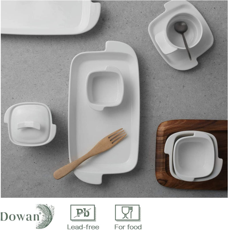 Ceramic Serving Platter with Handle Set of 4 - 10 Inches White.