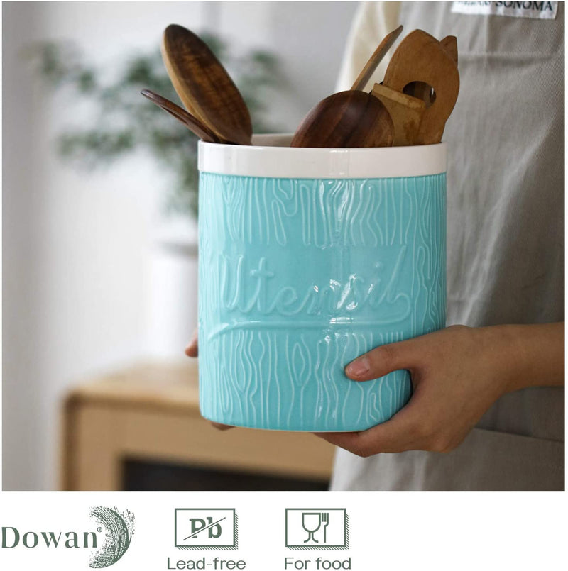 Ceramic Extra Large Utensil Holder - 7.3 Inches Turquoise.