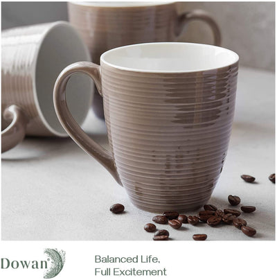 Ceramic Coffee Mugs with Large Handle Set of 4 - 17 Oz Brown.