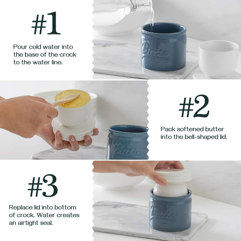 Ceramic French Butter  Keeper Crock with Lid - Airy Blue.