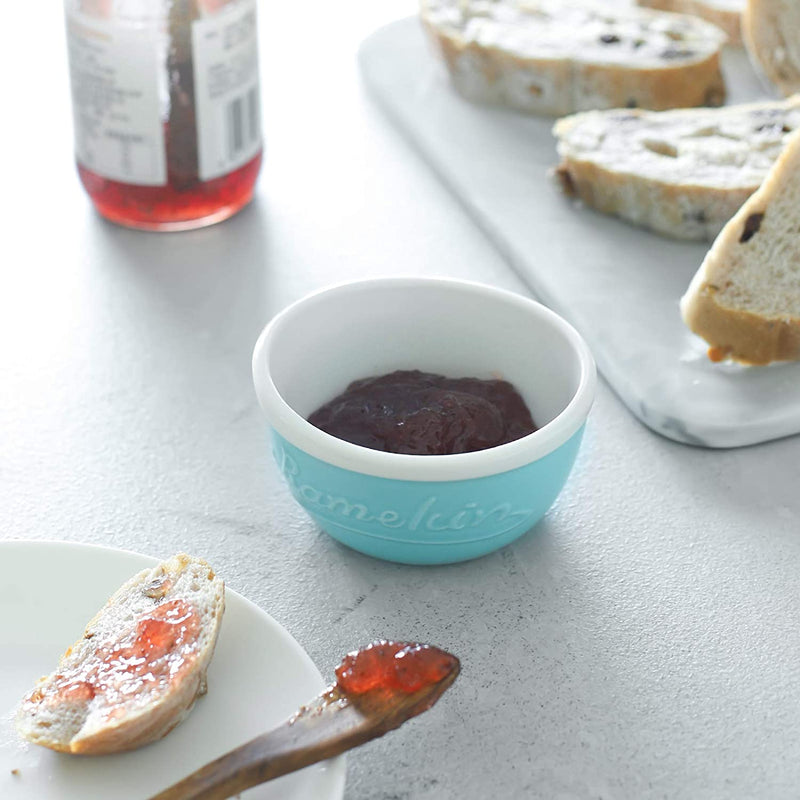 Ceramic Souffle Ramekin Bowls Set of - 6 6 Oz Turquoise/White.