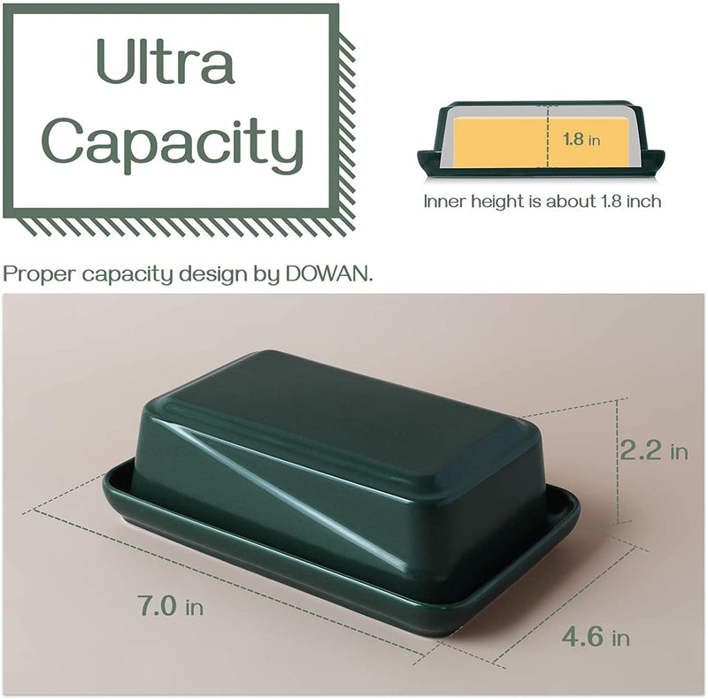 Ceramic Butter Dish with Lid and Measurement Line - Dark Green.