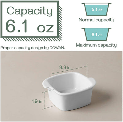 Ceramic Ramekin Bowls with Handle Set of 6 - 6 Oz White.