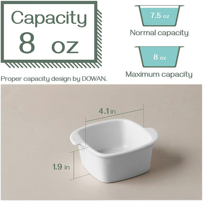 Ceramic Ramekin Bowls with Handle Ramekins Set of 6, 8 Oz White.