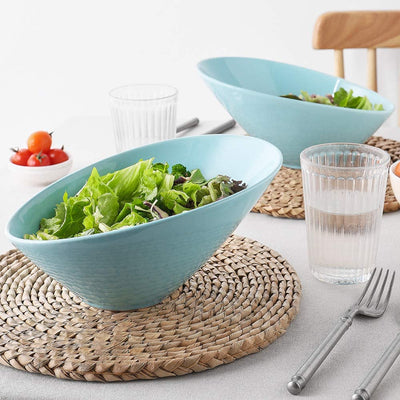 Ceramic Angled Salad Serving Bowls Set of 2 - 26 Oz Turquoise.