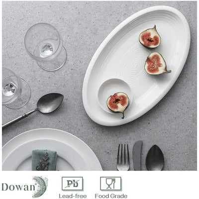 Ceramic Oval Serving Plates Dishes Set of 2 - 12 Inches Creamy White.