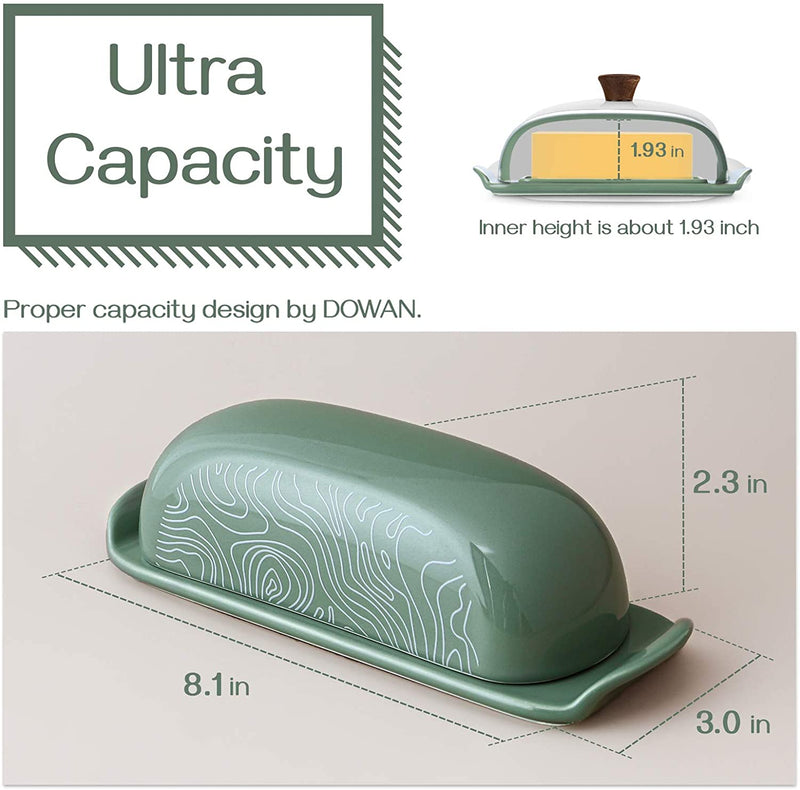 Ceramic Butter Dish Container with Lid - Green.