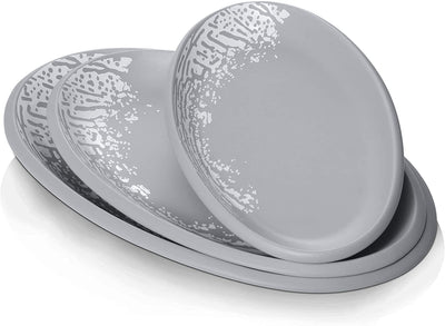 Ceramic Oval Serving Plates Set of 3 - 12/14/16 Inches Grey Matte.