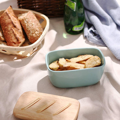 Ceramic Butter Dish Container with Wooden Lid - Turquoise.