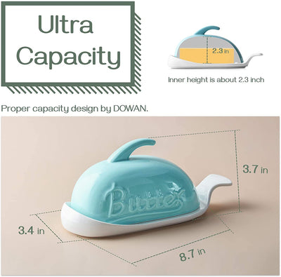 Ceramic Butter Dish with Measurement Line and Lid  - Turquoise Dolphin.