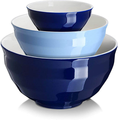 Ceramic Serving Mixing Bowls - 0.5/2/3.2 Quart Blue.