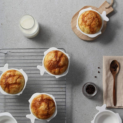 Ceramic Ramekin Bowls with Fish-shaped Handle Set of 6, 10 Oz White.