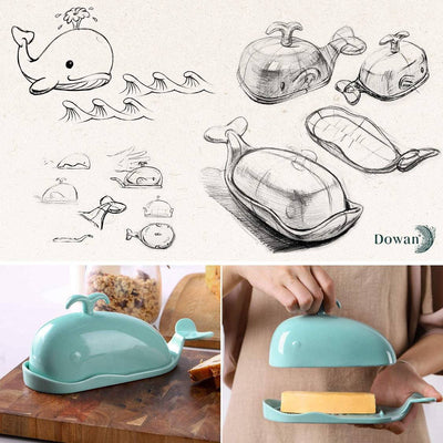 Ceramic Whale Butter Dish With Cutting Measuring Line.