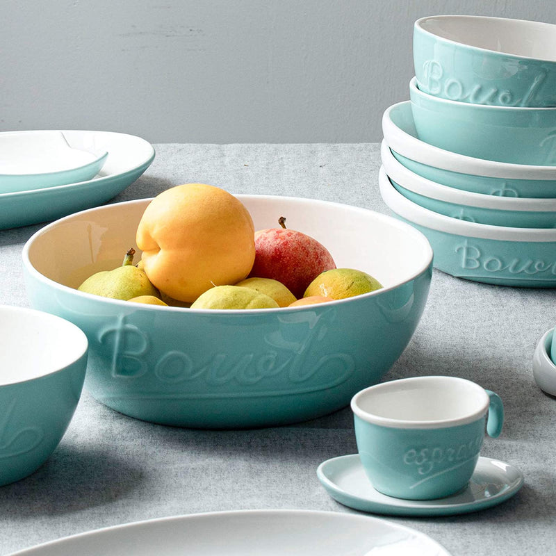 Ceramic Pasta Serving Salad Mixing Deep Bowls Set of 2 - 95 Oz Turquoise.