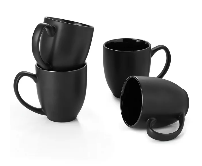 DOWAN Black Frosted Mugs,Black Coffee Mug Set of 4,16OZ Ceramic Coffee Mugs with Large Handles for Men Women,Ceramic Latte Large Mugs,Easy to Clean and Hold,Suitable for Home Office Party