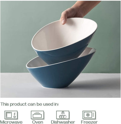 Ceramic Angled Serving Salad Bowls Set of 2 - 26 Oz.