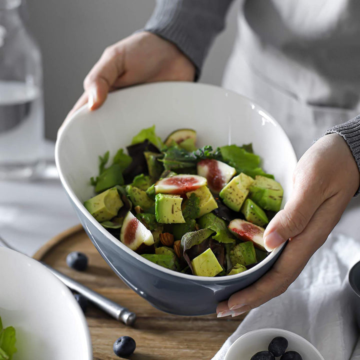 Ceramic Angled Serving Salad Bowls Set of 2 - 26 Oz.