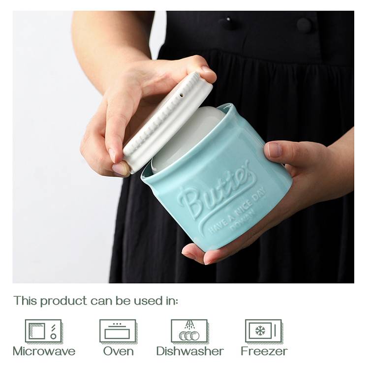 Ceramic Butter Crock with Lid - Turquoise.