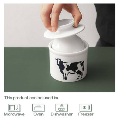 Ceramic French Cow Butter  Keeper Crock - White.