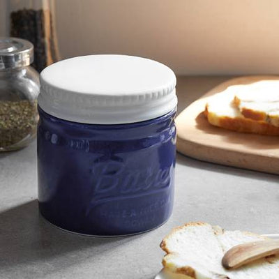 Ceramic Butter Crock with Lid - Dark Blue.