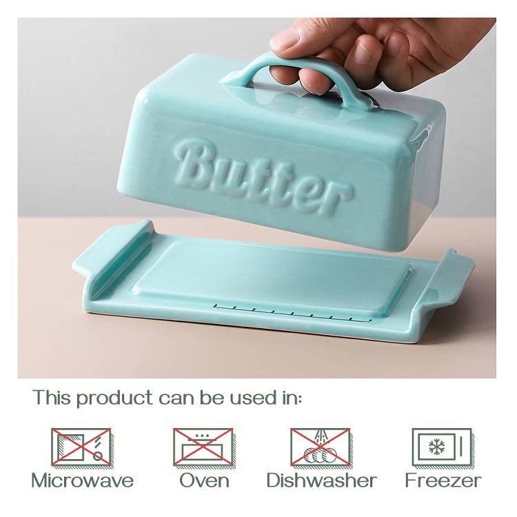 Ceramic Butter Dish Container with Lid Wooden Knife - Large Turquoise.