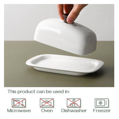 Ceramic Butter Dish with Lid - White.