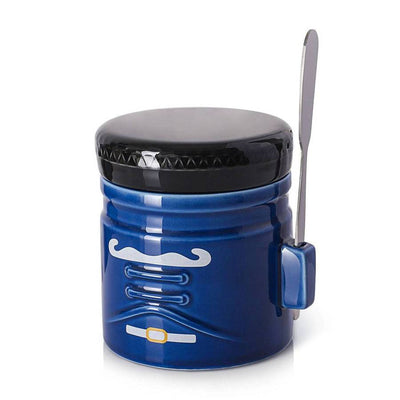 Ceramic Butter  Keeper Crock with Lid and Knife - Blue.