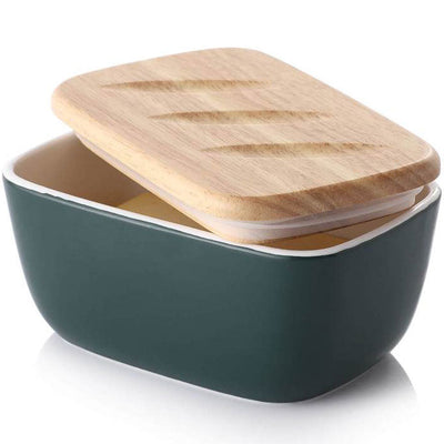 Ceramic Butter Dish with Cover - Dark Green.