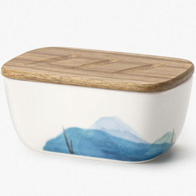 Ceramic Butter Dish with Wooden Cover - Scenery Collection.