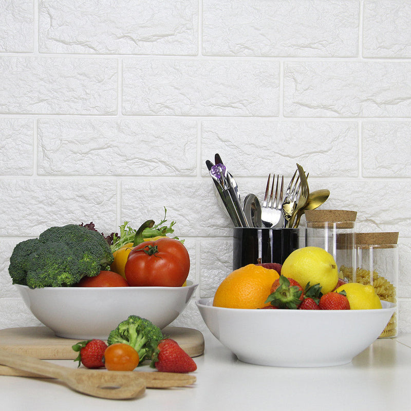 Ceramic Large Serving Salad Fruits Bowls Set of 2 - 42 Oz White.