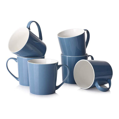 Large Ceramic Coffee Mug Set of 6 - 16 Oz Airy Blue.