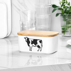 PRFFECT Ceramic Buttor Dish with Lid -Large White Cow.