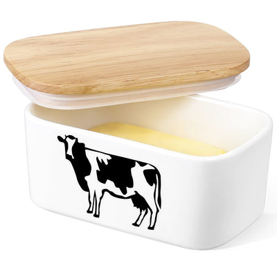 Ceramic Butter Dish with Lid -Large White Cow.