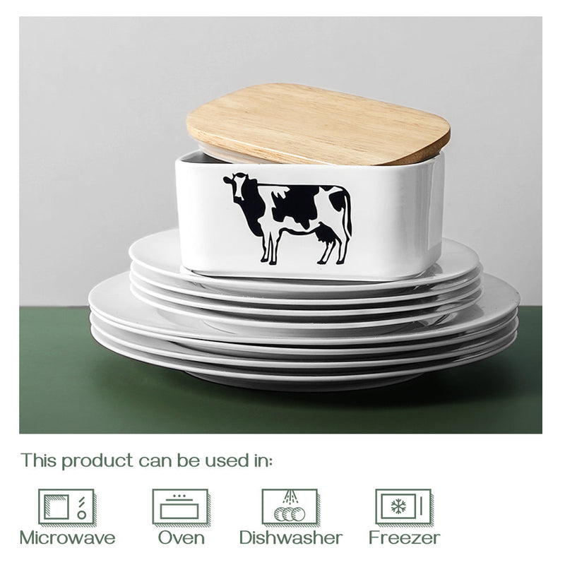 PRFFECT Ceramic Buttor Dish with Lid -Large White Cow.