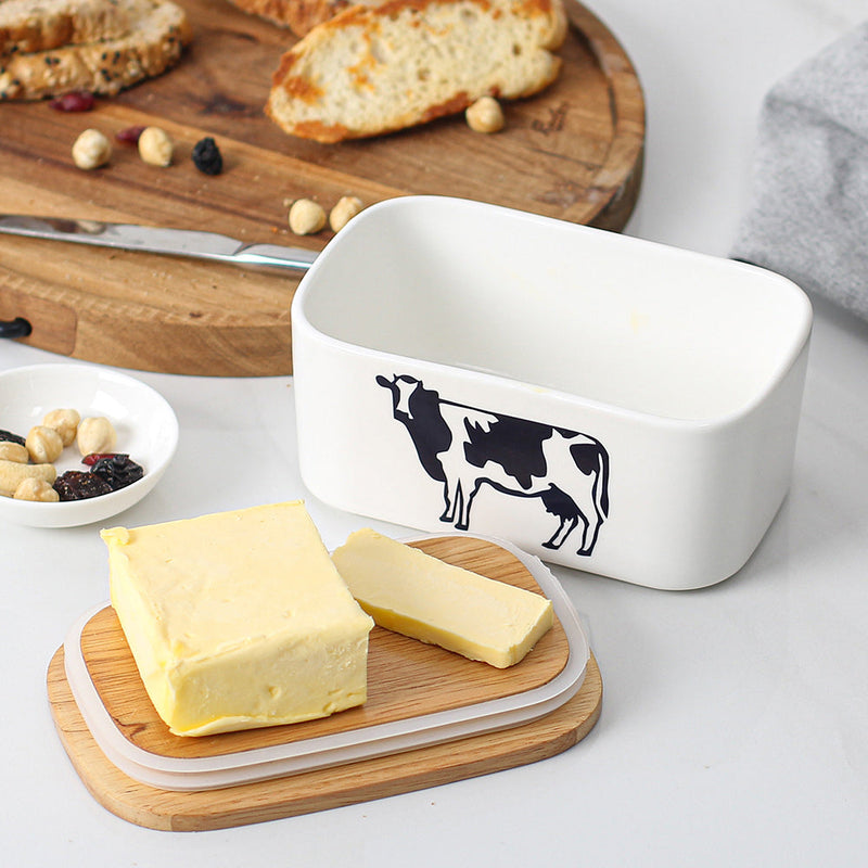 Ceramic Butter Dish with Lid -Large White Cow.