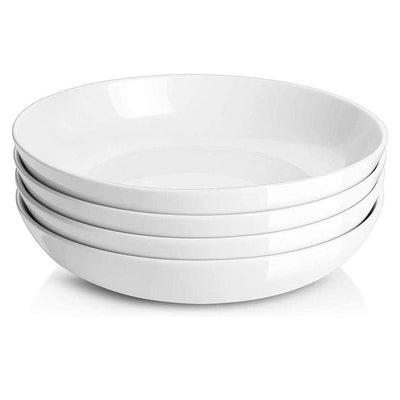 Ceramic Pasta Salad Shallow Serving Bowls Plates Set of 4 - 50 Oz White.