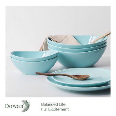 Ceramic Small Serving Salads Pasta Oval Shape Parties Dinner Bowls Set of 4 - 16 Oz Turquoise.