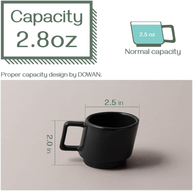 Ceramic Stackable Espresso Cups Set of 4 - 3 Oz Matte Black.