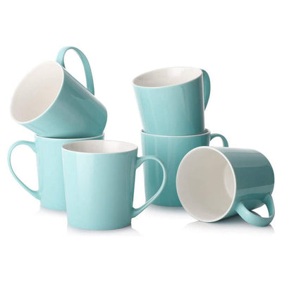 Large Ceramic Coffee Mug Set of 6 - 16 Oz Airy Blue.