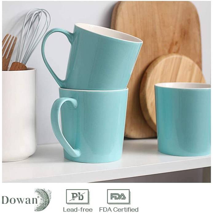 Large Ceramic Coffee Mug Set of 6 - 16 Oz Airy Blue.