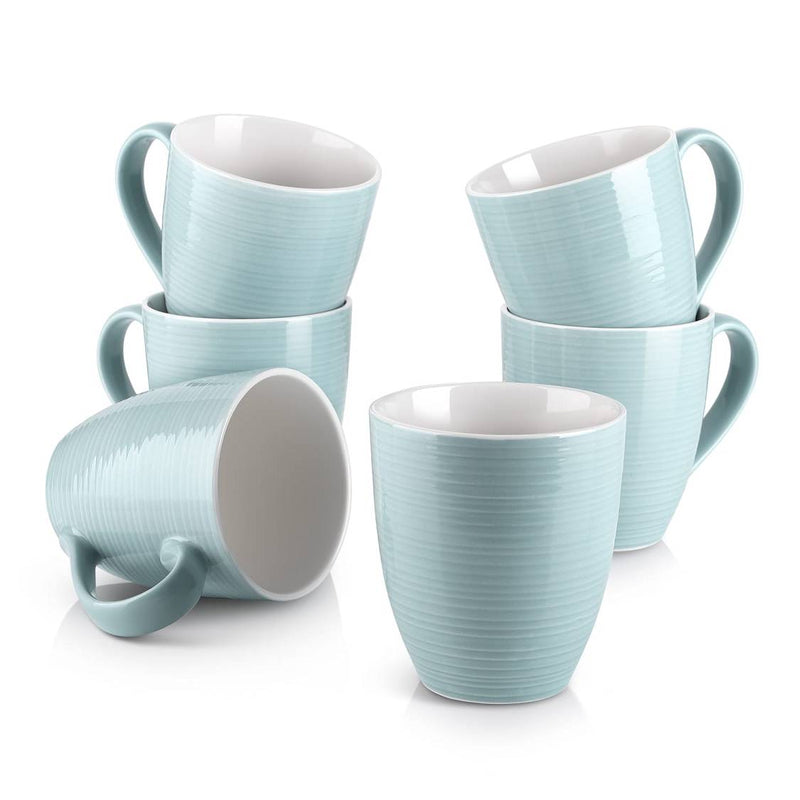 Ceramic Coffee Tea Mug Set of 6 - 17 Oz Turquoise.