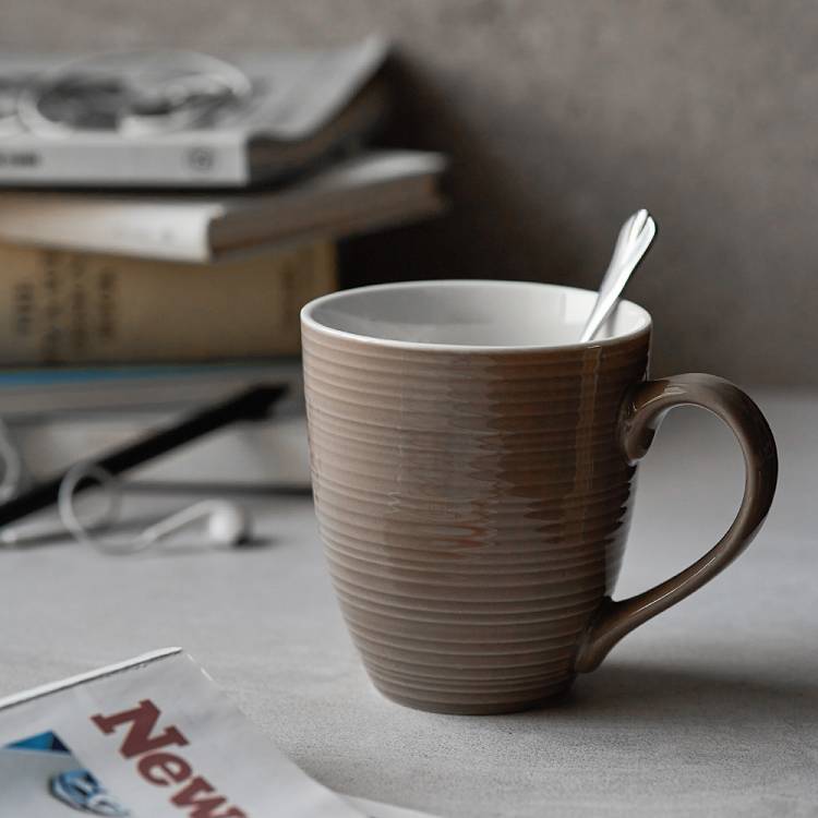 Large Ceramic Coffee Mug Set of 6 - 17 Oz Brown.